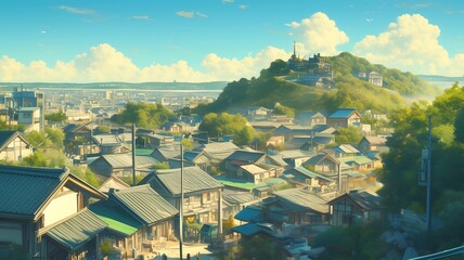 Obraz premium イラスト調の日本の昭和時代の風景画像