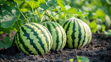 close-up de uma planta&ccedil;&atilde;o de melancias em uma fazenda