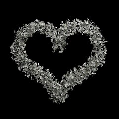 Heart shaped formation of scattered dollar bills on a black background, symbolizing wealth, love for money, or financial success. Ideal for finance, romance, luxury themes, or Valentine Day, merging