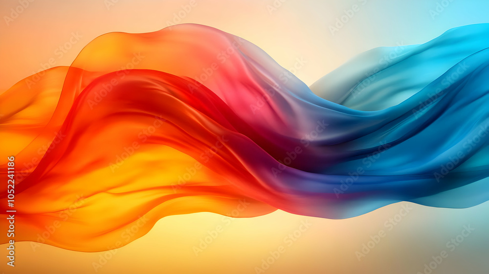 Poster abstract flowing waves of colorful fabric creating a vibrant visual effect.