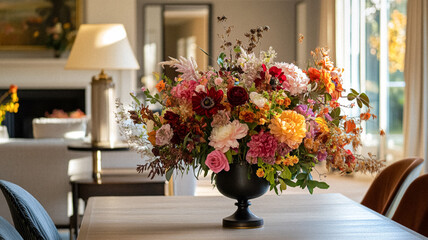 Beautiful autumn flowers bouquet, autumnal botanical home decor and floral arrangement, English countryside style and florist design for floral shop, flower arranging workshop or classes idea