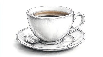 Obraz premium A Hand-Drawn Sketch of a Coffee Cup and Saucer