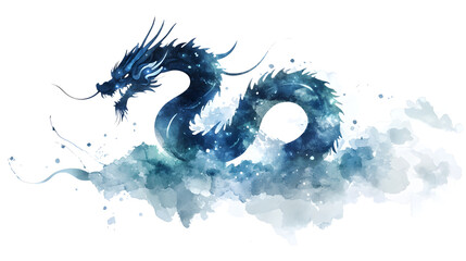 A blue dragon is swimming in the ocean