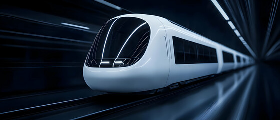 Fototapeta premium Futuristic train speeding through a tunnel with sleek design, conveying motion and technology.
