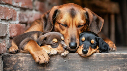 Obraz premium Cuddling dogs create heartwarming scene of love and comfort