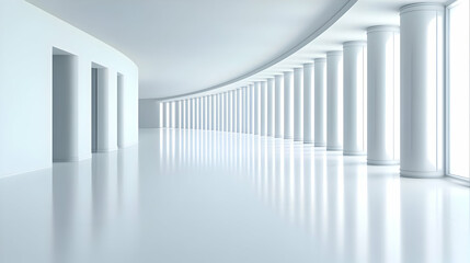 Obraz premium Modern interior with white walls and elegant columns creating a serene atmosphere.