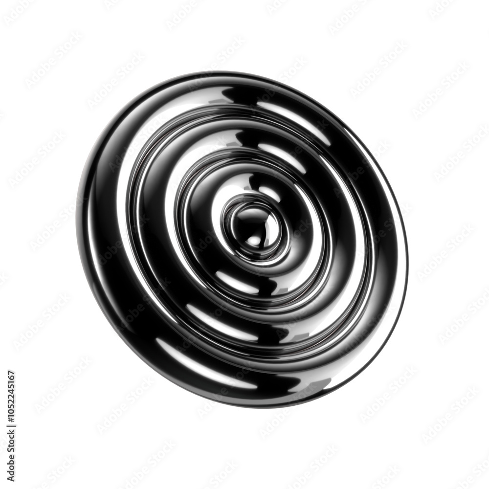 Poster inflatable metallic circle 3d shape. futuristic geometric object. abstract chrome metal 3d element f
