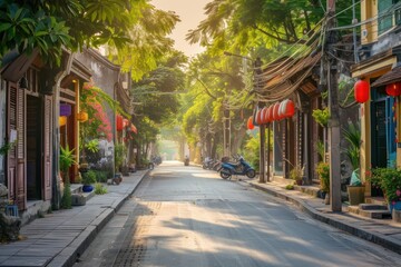 Fototapeta premium Street old town in Asia background outdoors city architecture.