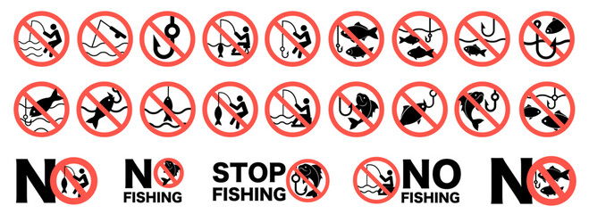 No fishing sign set icon