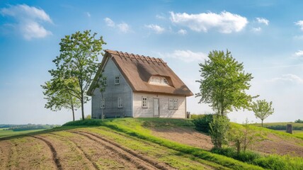 A house with a roof that says  the house .