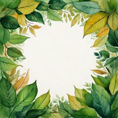 Fototapeta premium watercolor of leaves all around with empty copy space in the middle