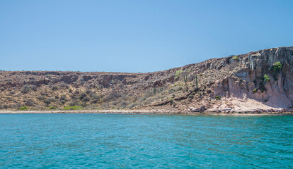 Rocky mountain formations on ESPIRITU SANTO island, on the Baja California peninsula, Baja California Sur state, Sea of ​​Cortes, MEXICO. Nature of The Baja