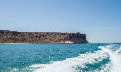 Rocky mountain formations on ESPIRITU SANTO island, on the Baja California peninsula, Baja California Sur state, Sea of ​​Cortes, MEXICO. Nature of The Baja