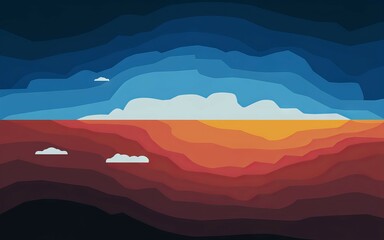 Fototapeta premium Sunset landscape layers. Vivid sunset over layered mountains; peaceful, serene landscape art evoking tranquility and hope.