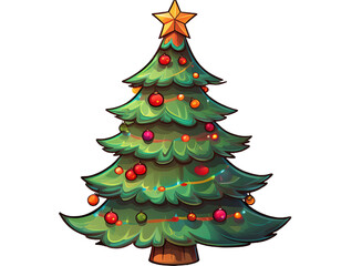 Fototapeta premium Decorated christmas tree with star and transparent background