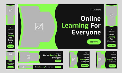 Editable online learning web bundle banner design for social media post, online learning web set banner design, digital learning banner template design, customizable vector eps 10 file format