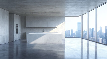 Fototapeta premium interior of a modern kitchen, Interior of modern gallery with empty walls, concrete floor and paintings. Mock up.