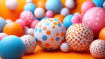 Fototapeta premium Colorful Polka Dot Spheres on Orange Background