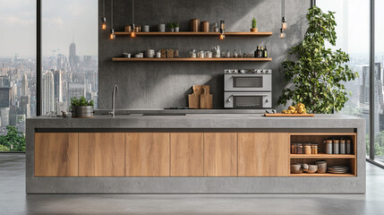 A well-lit laundry room with a modern design , Kitchen Interior with Island, Sink, Cabinets, and Hardwood Floors in New Luxury Home.