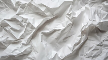 Crumpled white paper surface showing deep creases, shadows creating intricate patterns. AI generated 