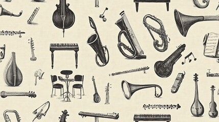 Fototapeta premium Charming Hand-Drawn Music Instrument Pattern
