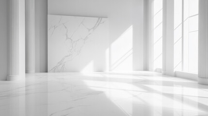 Obraz premium Minimalist design of a modern white interior., White Archway Corridor with Light Streaming In.