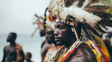 Fête Gani, people wearing traditional clothes with colorful decorations, dancing and playing typical West African musical instruments in the middle of the square, Ai generated images