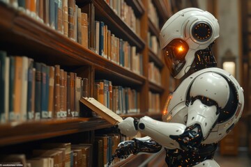 Fototapeta premium Robot in a Library