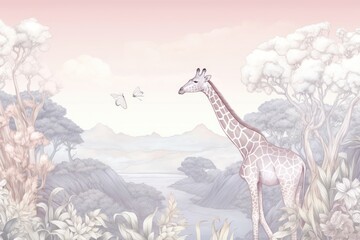Giraffe landscape wildlife animal.