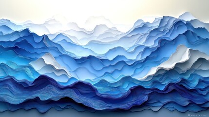 Obraz premium Abstract Blue Paper Landscape with Layered Waves