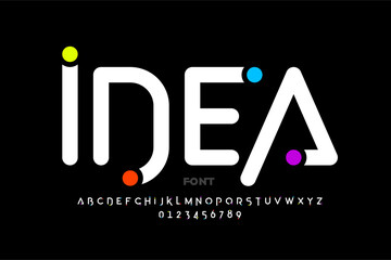 Idea. Modern font design, trendy alphabet letters and numbers vector illustration