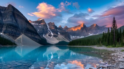 Staycation Golden Sunrise was discovered near Moraine Lake. Staycation to Moraine Lake daybreak with the Valley of the Ten Peaks shining off the tranquil waters of the Canadian Rockies in Banff Nation