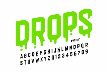 Drops. Font design, alphabet letters and numbers vector illustration