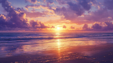 Fototapeta premium Vibrant Sunset Over Tranquil Ocean Horizon