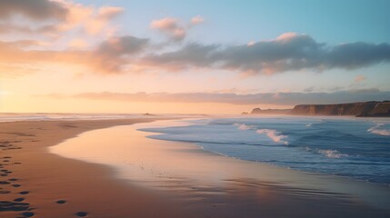 Obraz premium Tranquil golden hour on a serene beach