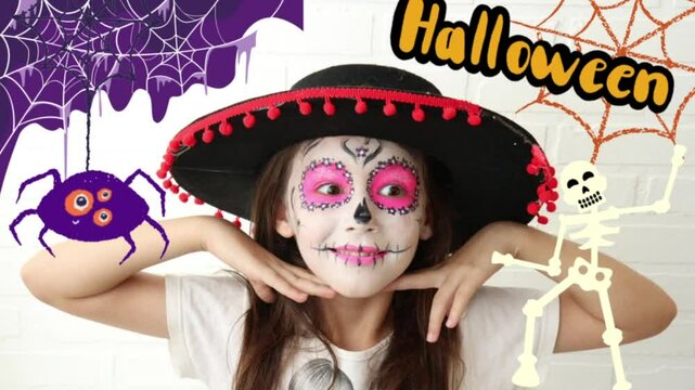 Menina caveira pintura infantil dia das bruxas 