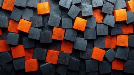Abstract Pattern of Orange and Black Cubes