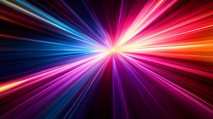 A vibrant night scene featuring a glowing car racing down a colorful road, with abstract patterns and flashes of light creating a dynamic sense of speed and motion