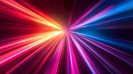 Fototapeta premium A vibrant night scene featuring a glowing car racing down a colorful road, with abstract patterns and flashes of light creating a dynamic sense of speed and motion