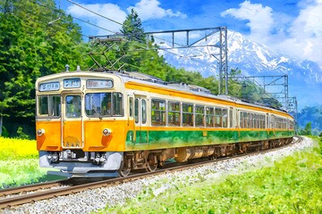 Obraz premium Scenic Railway Journey Through Mountains and Fields