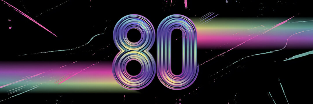 Retro 80s Style Number 80 with Purple and Green Color Scheme for a Nostalgic Design  
