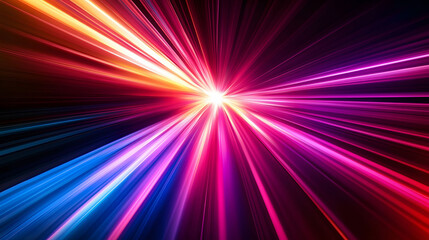 A vibrant night scene featuring a glowing car racing down a colorful road, with abstract patterns and flashes of light creating a dynamic sense of speed and motion