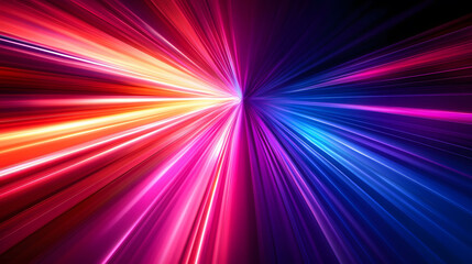 A vibrant night scene featuring a glowing car racing down a colorful road, with abstract patterns and flashes of light creating a dynamic sense of speed and motion