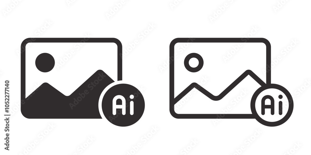 Poster Picture generated by AI icon. LLM Artificial intelligence technology and Machine learning. Icon element for application and web. Vector illustration.