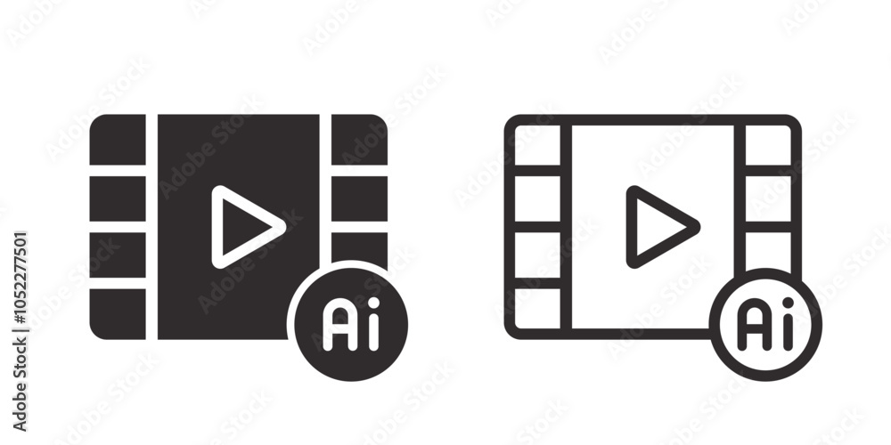 Poster Video generated by AI icon. LLM Artificial intelligence technology and Machine learning. Generate symbol. Icon element for application and web. Vector illustration.