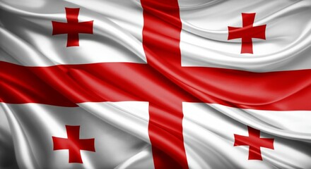 Georgia national flag with red crosses on white silk background.