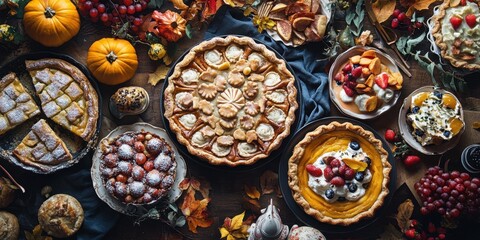 Autumnal Feast: Assorted Festive Pies and Seasonal Decorations