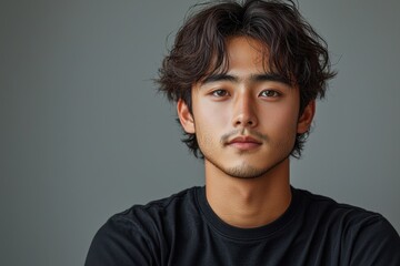 Fototapeta premium Portrait of a Young Asian Man with Wavy Hair