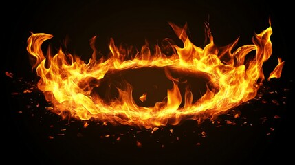 Fototapeta premium Elliptical fire frame, isolated on black background generative ai