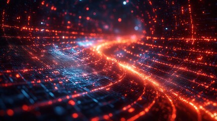 Obraz premium Abstract representation of glowing data streams in a digital space.